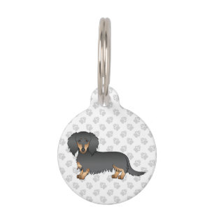 Placa Para Mascotas Dachshund Cartoon Perro Peludo Negro y Canela