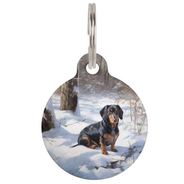 Placa Para Mascotas Dachshund Deja que nieve Navidad