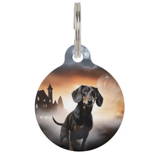 Placa Para Mascotas Dachshund Halloween Espeluznante