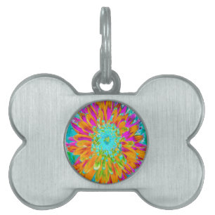 Placa Para Mascotas Dahlia Decorativa Naranja Tropical y Rosa Caliente