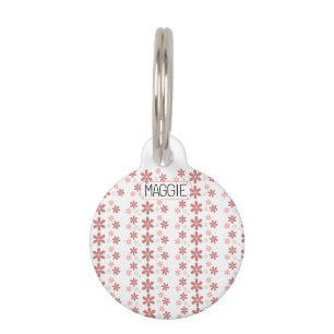 Placa Para Mascotas Daisy floral rosa y gris