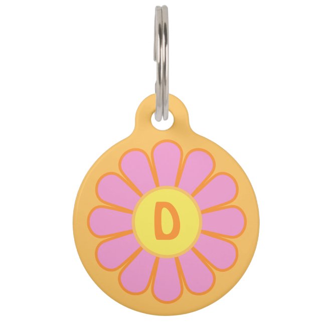 Placa Para Mascotas Daisy rosado en Naranja personalizado (Anverso)