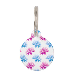 Placa Para Mascotas Dalia rosa, Dalia azul, patrón floral, flores