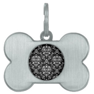 Placa Para Mascotas Damasco blanco y negro