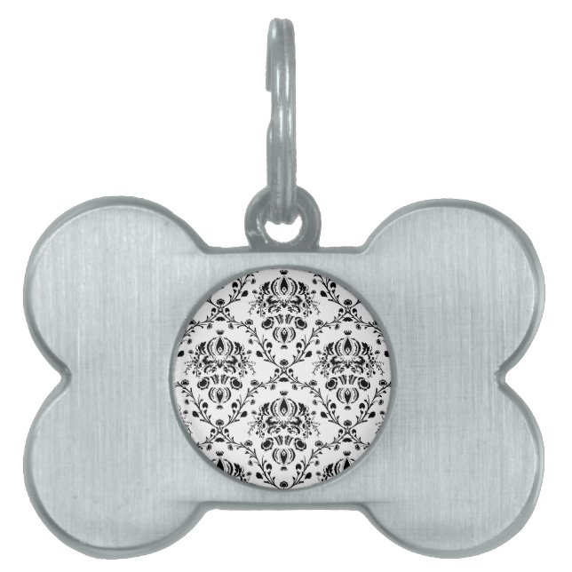 Placa Para Mascotas Damasco blanco y negro (Frente)