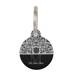 Placa Para Mascotas Damasco de Quatrefoil (gris)