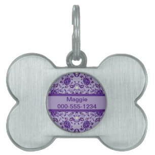 Placa Para Mascotas Damasco púrpura florido