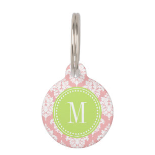 Placa Para Mascotas Damasco rosado elegante de Rubor personalizado
