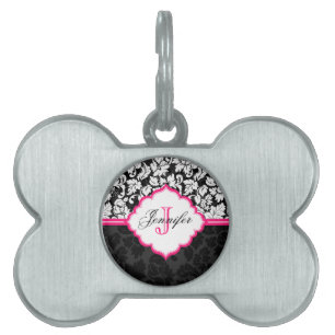 Placa Para Mascotas Damascos florales blancos y rosados negros