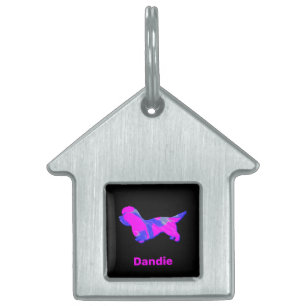 Placa Para Mascotas Dandie Dinmont Terrier Loco rosa caliente y azul