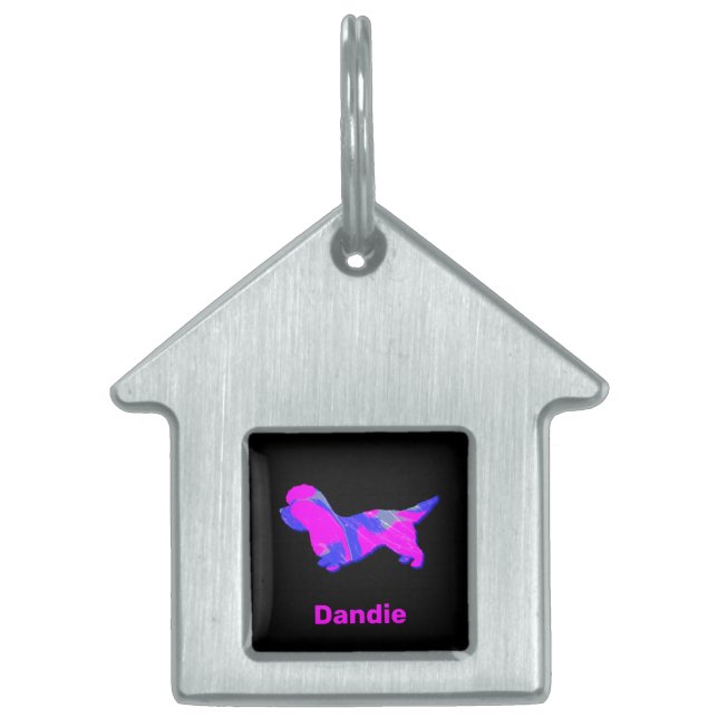 Placa Para Mascotas Dandie Dinmont Terrier Loco rosa caliente y azul (Frente)