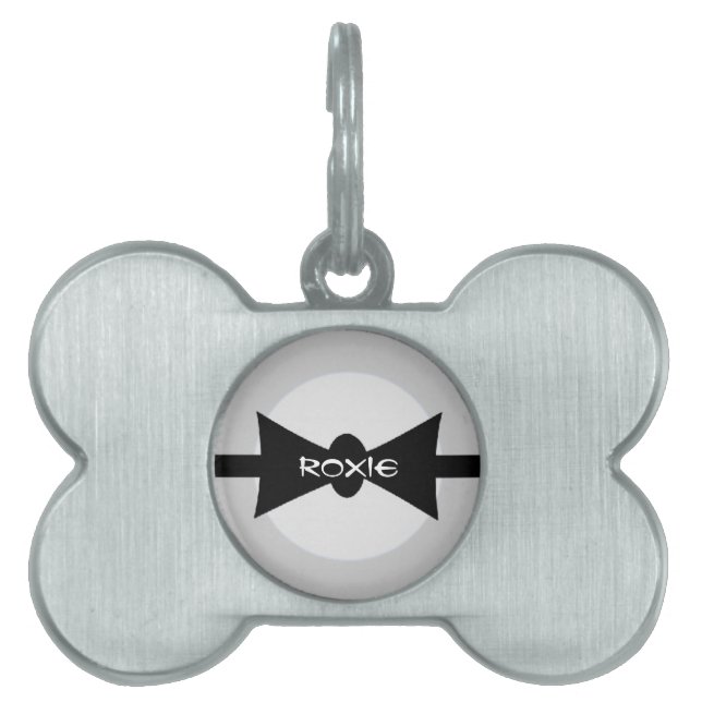 Placa Para Mascotas Dapper Mascota Black Bow Tie (Frente)