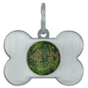 Placa Para Mascotas Decoración de Camuflaje Verde Digital Estilo Woodl