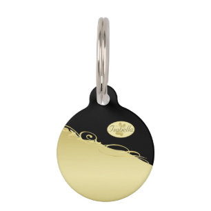 Placa Para Mascotas Decoración de oro de lujo en oro y negro, Monogram