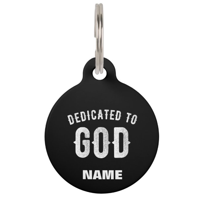 PLACA PARA MASCOTAS DEDICADO A DIOS PERSONALIZABLE GUAY TEXTO BLANCO (Anverso)