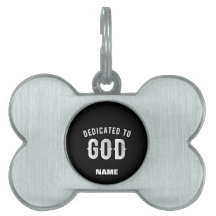PLACA PARA MASCOTAS DEDICADO A DIOS PERSONALIZABLE GUAY TEXTO BLANCO