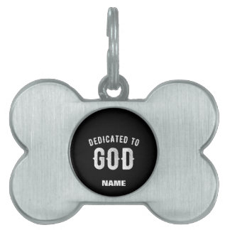 PLACA PARA MASCOTAS DEDICADO A DIOS PERSONALIZABLE GUAY TEXTO BLANCO