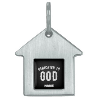 PLACA PARA MASCOTAS DEDICADO A DIOS PERSONALIZABLE GUAY TEXTO BLANCO