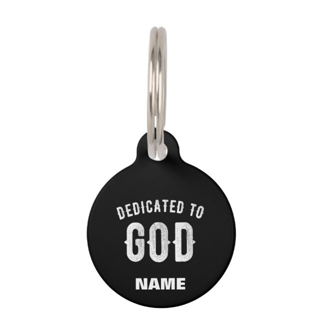 PLACA PARA MASCOTAS DEDICADO A DIOS PERSONALIZABLE GUAY TEXTO BLANCO (Anverso)