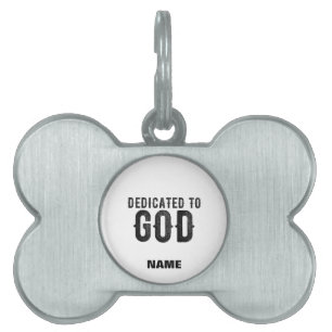 PLACA PARA MASCOTAS DEDICADO A DIOS PERSONALIZABLE GUAY TEXTO NEGRO