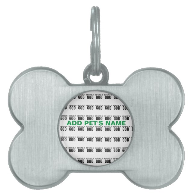 PLACA PARA MASCOTAS DEDICADO A DIOS PERSONALIZABLE GUAY TEXTO NEGRO (Frente)