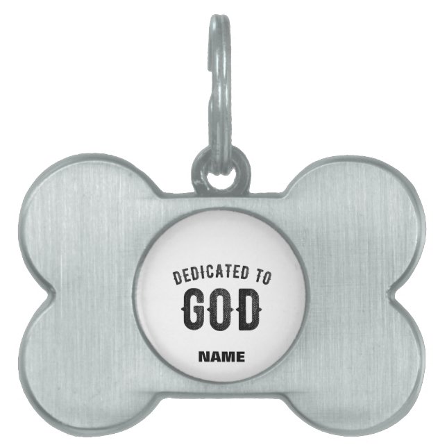PLACA PARA MASCOTAS DEDICADO A DIOS PERSONALIZABLE GUAY TEXTO NEGRO (Frente)