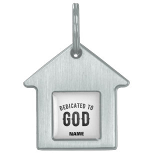 PLACA PARA MASCOTAS DEDICADO A DIOS PERSONALIZABLE GUAY TEXTO NEGRO