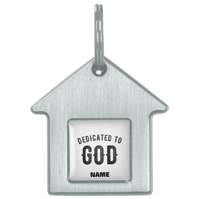 PLACA PARA MASCOTAS DEDICADO A DIOS PERSONALIZABLE GUAY TEXTO NEGRO (Frente)