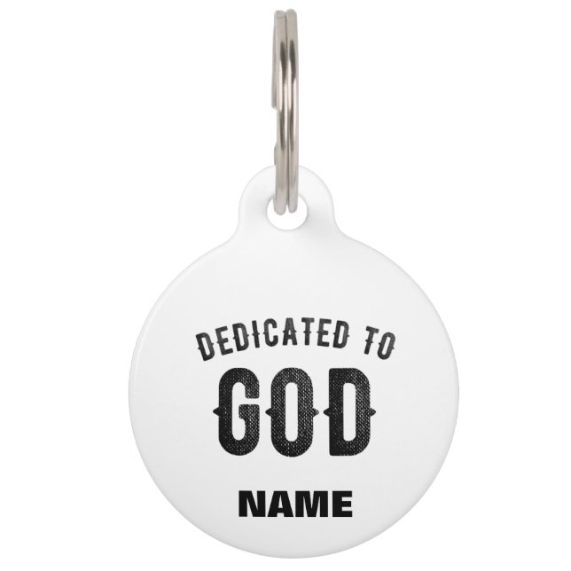 PLACA PARA MASCOTAS DEDICADO A DIOS PERSONALIZABLE GUAY TEXTO NEGRO (Anverso)