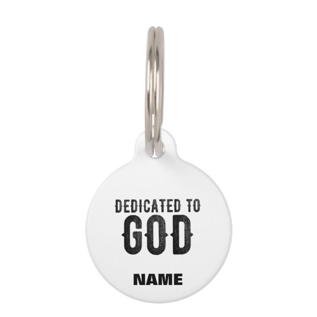 PLACA PARA MASCOTAS DEDICADO A DIOS PERSONALIZABLE GUAY TEXTO NEGRO (Anverso)