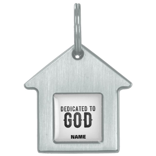 PLACA PARA MASCOTAS DEDICADO A DIOS PERSONALIZABLE GUAY TEXTO NEGRO (Frente)