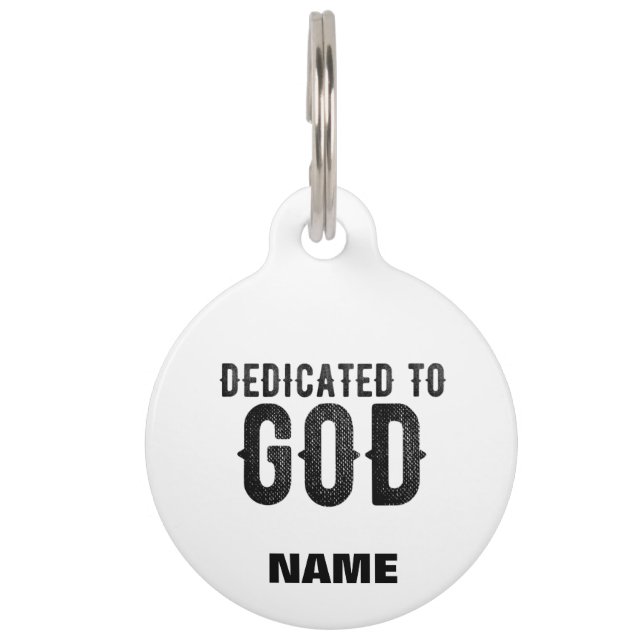 PLACA PARA MASCOTAS DEDICADO A DIOS PERSONALIZABLE GUAY TEXTO NEGRO (Anverso)