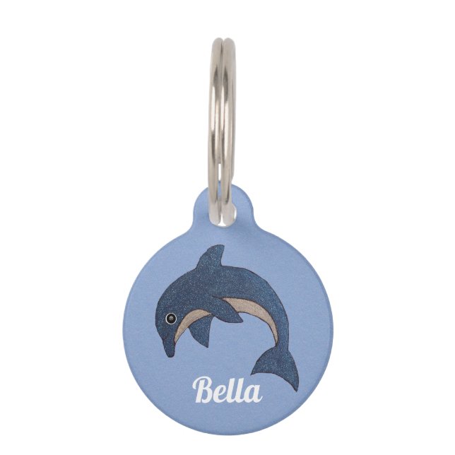 Placa Para Mascotas Delfín Brillante Salta Mono Azul Oscuro y Blanco L (Anverso)