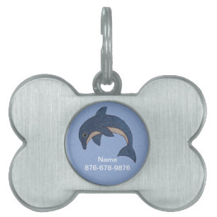 Placa Para Mascotas Delfín de dibujos animados saltando azul oscuro bl