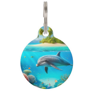 Placa Para Mascotas Delfín submarino tropical/Hawái colorido