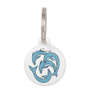 Placa Para Mascotas Delfines azules en círculos Thunder_Cove