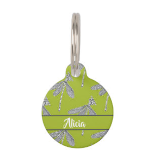 Placa Para Mascotas Denominación personalizada libélula en verde