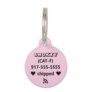 Placa Para Mascotas Descripción de texto negro rosa claro microchip