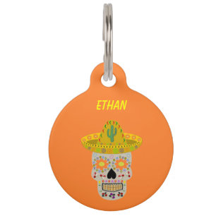 Placa Para Mascotas Día de la Calavera Muerta en México