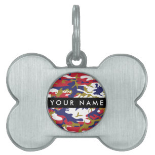 Placa Para Mascotas Día de la Independencia Camuflaje Su nombre Person