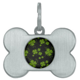 Placa Para Mascotas Día de San Patricio, Clovers, Swirls - Verde Negro