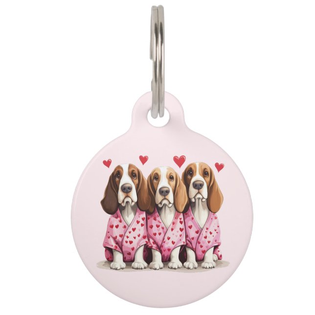 Placa Para Mascotas Día de San Valentín Basset Hound Dogs (Anverso)