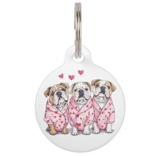 Placa Para Mascotas Día de San Valentín Bulldog Inglés