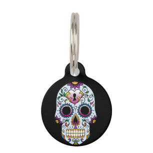 Placa Para Mascotas Día del azul muerto del cráneo del azúcar