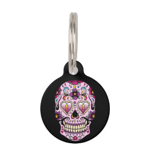 Placa Para Mascotas Día del rosa muerto del cráneo del azúcar