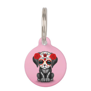Placa Para Mascotas Día rojo curado del perro cachorro morado rosado