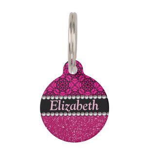 Placa Para Mascotas Diamantes de imitación rosados y negros del