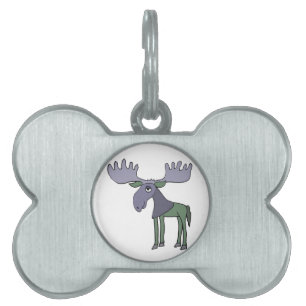 Placa Para Mascotas Dibujo animado azul y verde divertido de los alces