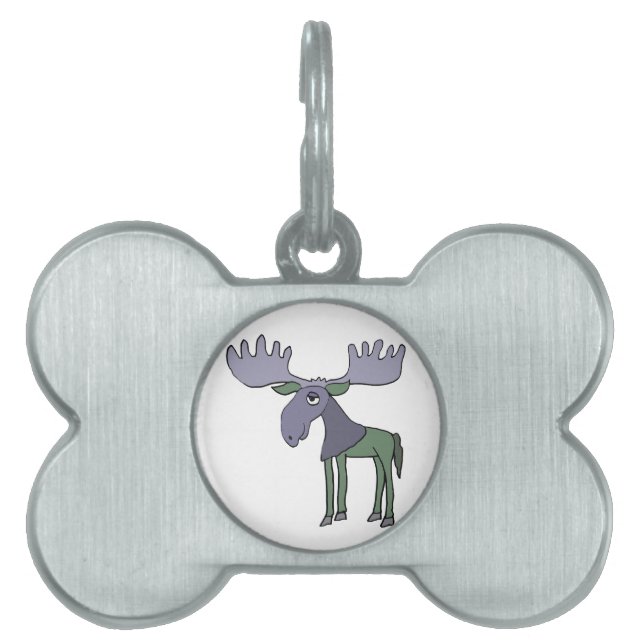 Placa Para Mascotas Dibujo animado azul y verde divertido de los alces (Frente)