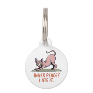 Placa Para Mascotas Dibujo animado de yoga de gato Sphynx divertido